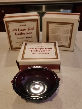 3 Avon 1876 Cape Cod Collection Dessert Bowl - Ruby Red NIB